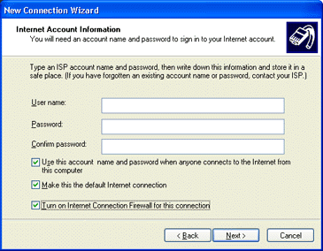 Entering user name and password for PPPoE connection.